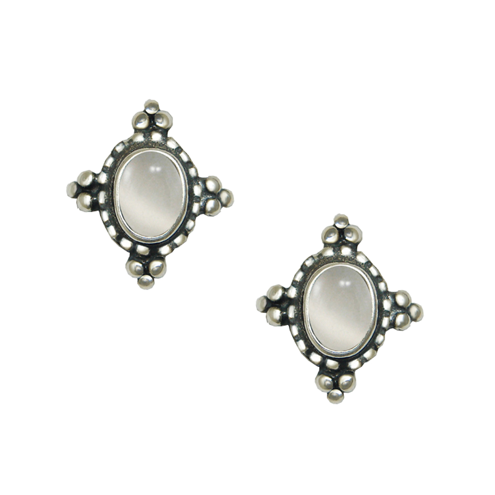 Sterling Silver Little White Moonstone Post Stud Earrings